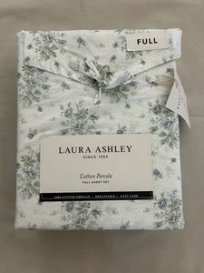 NEW 4pc Laura Ashley Full Sheet Set Floral ROSEBUD DIVA Grey/Lavender & Green - Picture 1 of 4