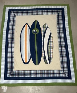 Pottery Barn Kids North Shore Surf Quilt Twin Blanket Surfboards Ocean Theme - Picture 1 of 5