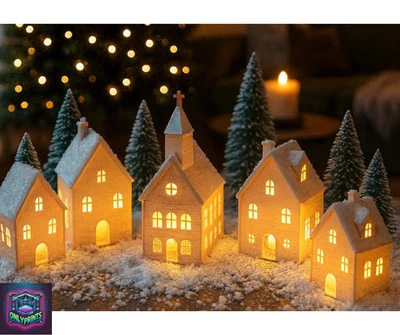 Tea Light Houses - Cozy Winter Village LED (Set of 5) - Image 1 of 2