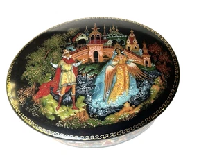 Vintage Palekh Vinogradoff russische ovale Porzellan Schmuckschatulle UdSSR 1989 - Bild 1 von 5