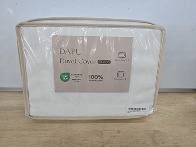 DAPU 100% Linen Duvet Cover Set - Pure Natural French Flax Linen Queen- White - Image 1 of 3