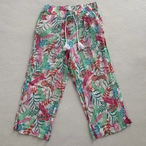 Cynthia Rowley Women's Pull On Wide Leg Pants 100% Linen Tropical Floral Size XL - Picture 1 of 13