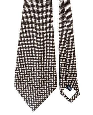 Corbata de Seda Bachrach 58"L x 3 3/4" W Marrón Geométrica Hecha en Italia Usada en Excelente Condición Foto 1 de 4