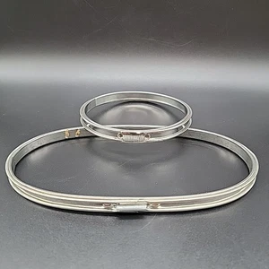 Lot of 2 Metal Spring Tension Embroidery Hoops Cork Lined Oval Round Spring - Picture 1 of 9