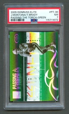 Tom Brady Joe Montana 2005 Donruss Elite Passing the Torch GREEN /250 PSA 7 NM - Image 1 of 2