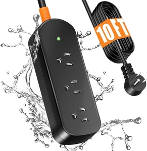 Tira de alimentación para exteriores resistente a la intemperie, cable de extensión de 10 pies, IPX6  - Imagen 1 de 7