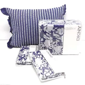 DKNY Flowering Willow INDIGO 4pc FULL QUEEN DUVET COVER SHAMS PILLOW COTTON NEW - Picture 1 of 7