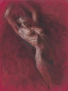 FEMALE FIGURE Study Red Pastel Girl DRAWING Painting Contemporary Realism ART - Picture 1 of 1