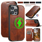 For iPhone 15 Pro Max 14 13 12 Mag Safe Leather Card Wallet Magnetic Case Stand