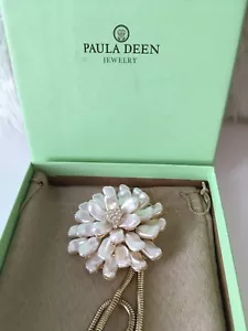 NWT Paula Deen White Freshwater Pearl Stimulant Gold Tone Starburst Necklace - Picture 1 of 22