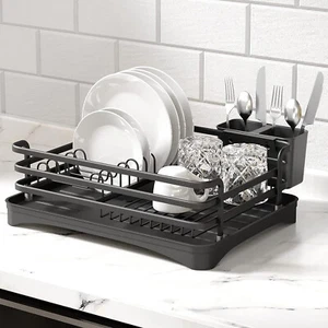 ACA Black Kitchen Sink Dish Rack Cup Plates Drying Drainer Basket Rack Storage - Picture 1 of 9