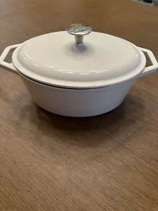 2 Qt. Palm Restaurant Forno Olandese Bianco Con Coperchio Ghisa Smaltata Ovale Con Coperchio - Foto 1 di 5