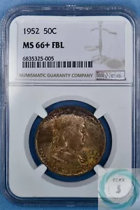 1952 Franklin Half Dollar NGC MS 66+ FBL - Mega Toner - Picture 1 of 14