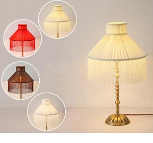 Classical Round LampShades Cloth Bead Lace Table Light Shade Cover Home Decor - Picture 1 of 43
