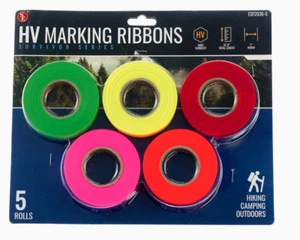 5 Pack High Visibility Neon Camping Hunting Hiking Marking Ribbon Rolls Survival - Picture 1 of 5
