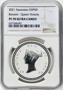 2021 Ascension Island - Bonomi - Queen Victoria £5 1oz - NGC PF70 - Silver Coin - Picture 1 of 2