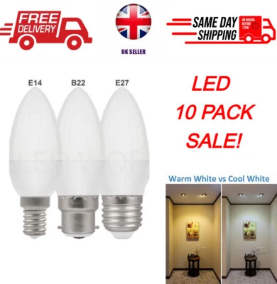 LED Light Bulbs E14 B22 E27 Candle  Energy Saver Warm Cool White 10 UK 10 PACK - Image 1 of 3