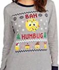 Ugly Christmas Pajama Shirt Size Large 12/14 Woman Gray Top, Bell & 3DFuzzy Ball
