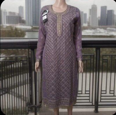 NWT CBazaar Purple Kurta Top Indian FashionDress Made To Measure Check For Size  - Image 1 of 4