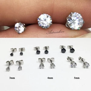 Ohrstecker 3/4/5 mm Zirkonia für Herren / Damen Edelstahl rund CZ - Bild 1 von 4