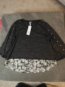 NY Collection Women's Spacedye Layered Look Top Gray Size Petite PXL - Picture 1 of 7