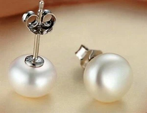 Damen Ohrringe Ohrstecker 925er Sterling Silber Süßwasser Perle 10 mm Ohrschmuck - Picture 1 of 2