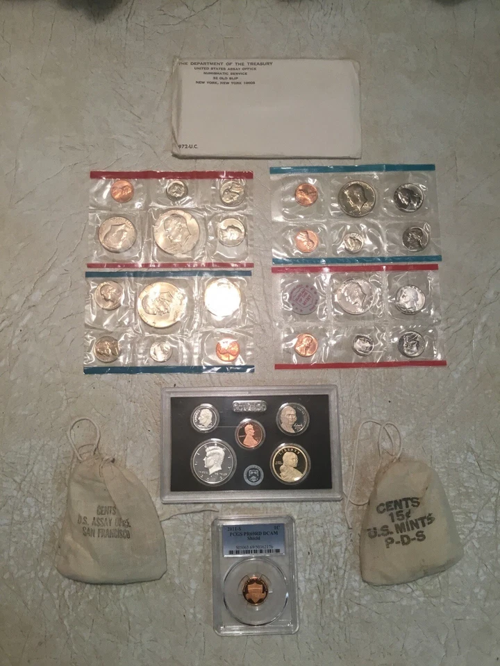 Shield LINCOLN CENT PCGS PF 69 RD DCAM SILVER  2013 1972 1976 MINT BAG 67 COINS - Image 1 of 4