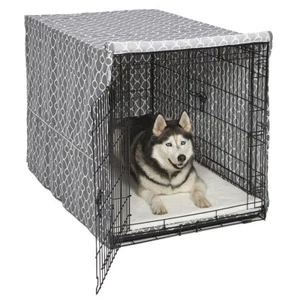 Dog Crate Cover High Quality Quiet Time Private Secure Comfort Cool Grey Pattern - Picture 1 of 10