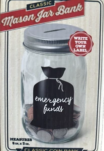 Classic Mason Jar Coin Bank Mini New In Box Money Saving Tool Piggybank - Picture 1 of 5