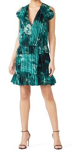 UNDERCOVER Abito Victoria Victoria Beckham verde stampa volant 6 zip scollo a V lusinghiero