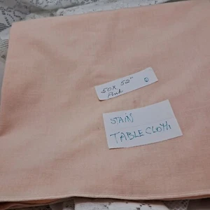 Pink Tablecloth Linen Look 50x52" Square Table Cover Stains - Picture 1 of 3