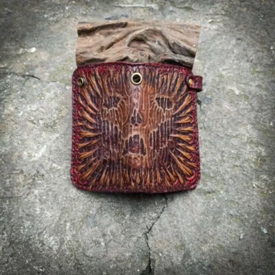 Carved Monster Spooky Claw Nails Leather Wallet Skull Scream Motor Bikers Wallet - Image 1 of 4