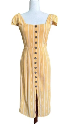 Trixxi Striped Open Back Dress Size Small Mustard Yellow White Square Neck Flowy - Image 1 of 4