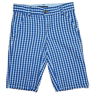 Tommy Hilfiger Boy's Short Blue Multicolor Checked Flat Front Shorts Size 10 - Picture 1 of 9