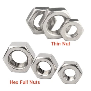 Hexagon Full Nut,Thin Nut/Half Nuts A4 Stainless Steel M2 M3 M4 M5 M6 M8 M10 M12 - Picture 1 of 11