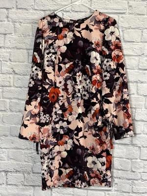 Vestido recto Nine West rosa púrpura floral manga larga para mujer talla 12 Foto 1 de 4