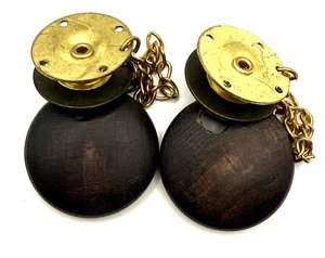 Vintage Wood Round Snap Apart Buttons With Gold Tone Snaps Set of 2 - Picture 1 of 5