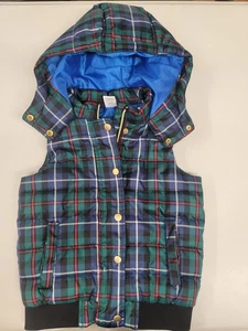 Boys Peyton And Parker Blue Plaid Puffy Vest With Hood. Size 6-6x - Picture 1 of 4