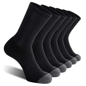 6 Pack Men's Cotton Athletic Crew Socks Full Cushioned Work Boot 7-9 Black - Picture 1 of 7