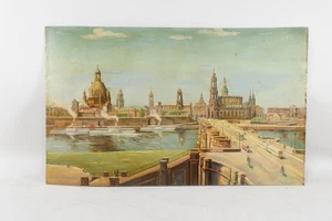 N89E28- Gemälde Ansicht Dresden vor dem Bombenangriff 1945 verso bezeichnet - Picture 1 of 12