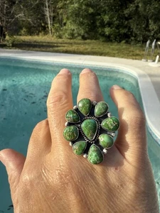 Anillo llamativo de plata esterlina con racimo suroeste turquesa montaña de Sonora - Imagen 1 de 12