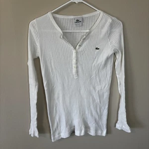 Lacoste Women's Long Sleeve Stretch White Henley Shirt Size 42 - Picture 1 of 8