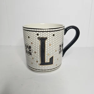 Anthropologie Margot Tile Monogramm "L" Becher, 16 Unzen, Waben-Design Schwarz & Gold - Bild 1 von 7
