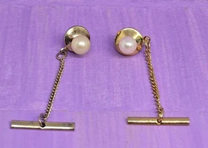 Herren Vintage Kunstperlen goldfarben 2er Set Krawattennadel formeller Schmuck - Bild 1 von 2