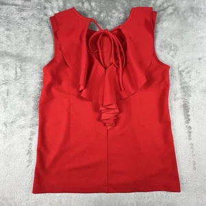 Ann Taylor ärmelloses Top Größe Medium rot Rüschen vorne zum Binden V-Ausschnitt Stretch neu mit Etikett - Bild 1 von 10