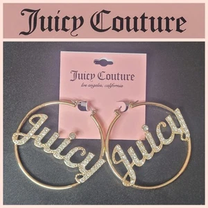 Orecchini Juicy Couture cerchio oro finto diamante incrostato succosi Bling McBling nuovi con etichette - Foto 1 di 3