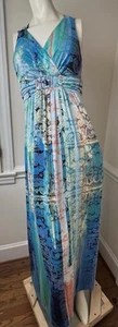 Soma Blue Green Lace-Printed Artsy Print Maxi Dress Casual Size M - Picture 1 of 11