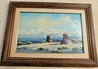 Arte paisajístico firmado por nativos americanos pintura occidental original de Heinie Hartwig Foto 1 de 4
