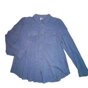 Grace + Karma Bluse Damen 1X Knopfleiste Leinen blau Cabincore Boho Kragen Shirt - Bild 1 von 9