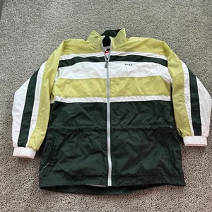 VINTAGE Nike Track Jacket Womens M Yellow Black Colorblock Nylon Windbreaker - Picture 1 of 12